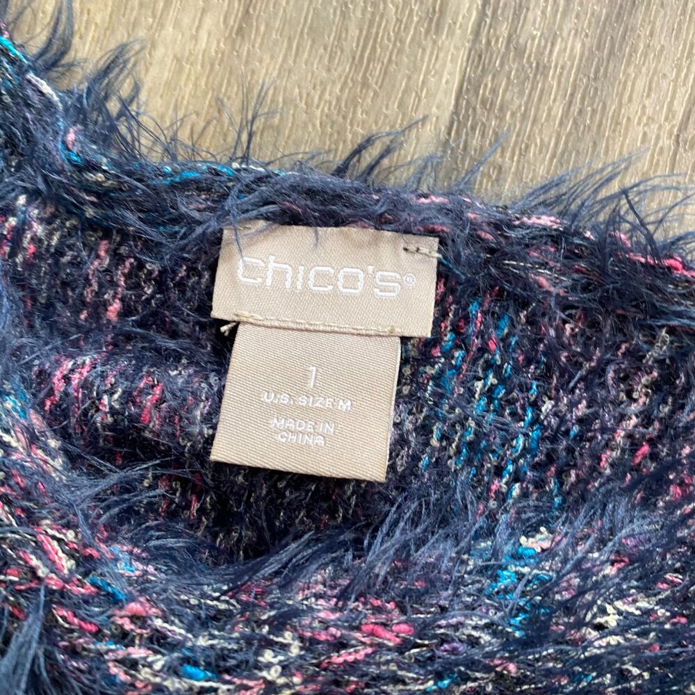 Chico's Blue Colorful Fuzzy Sweater Size 1 (M) - Picture 3 of 6